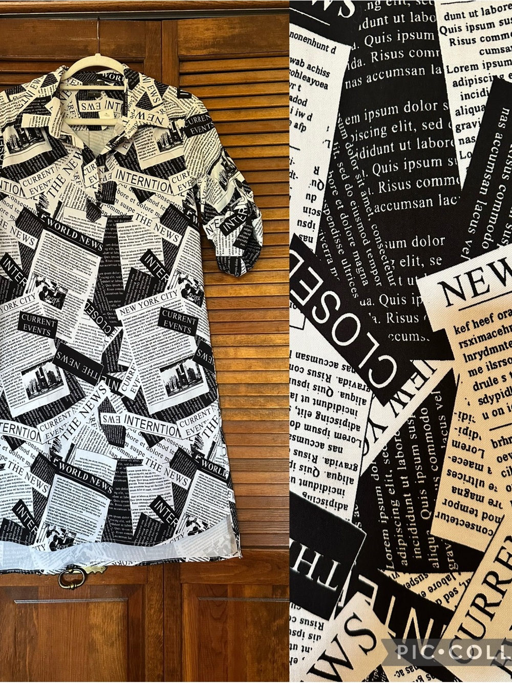 BNWT Pure Amici Newspaper Print Black & White Midi Shirt Dress size small
